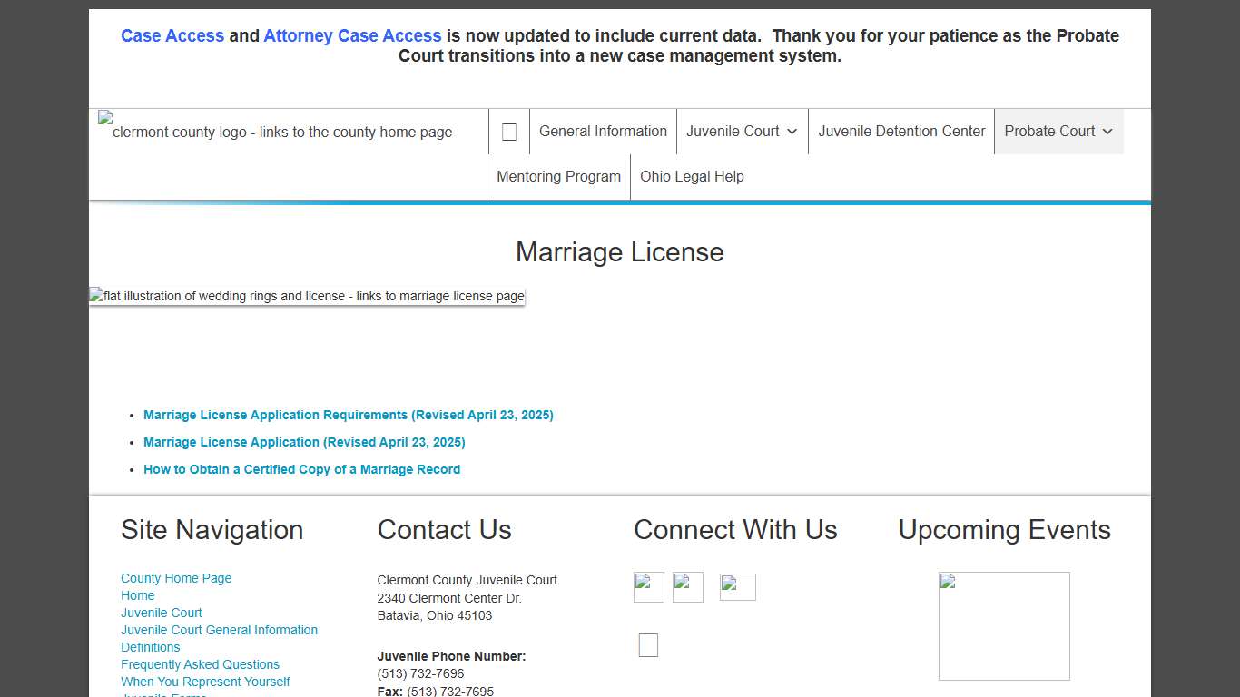 Marriage License Probate / Juvenile Court Clermont County, Ohio