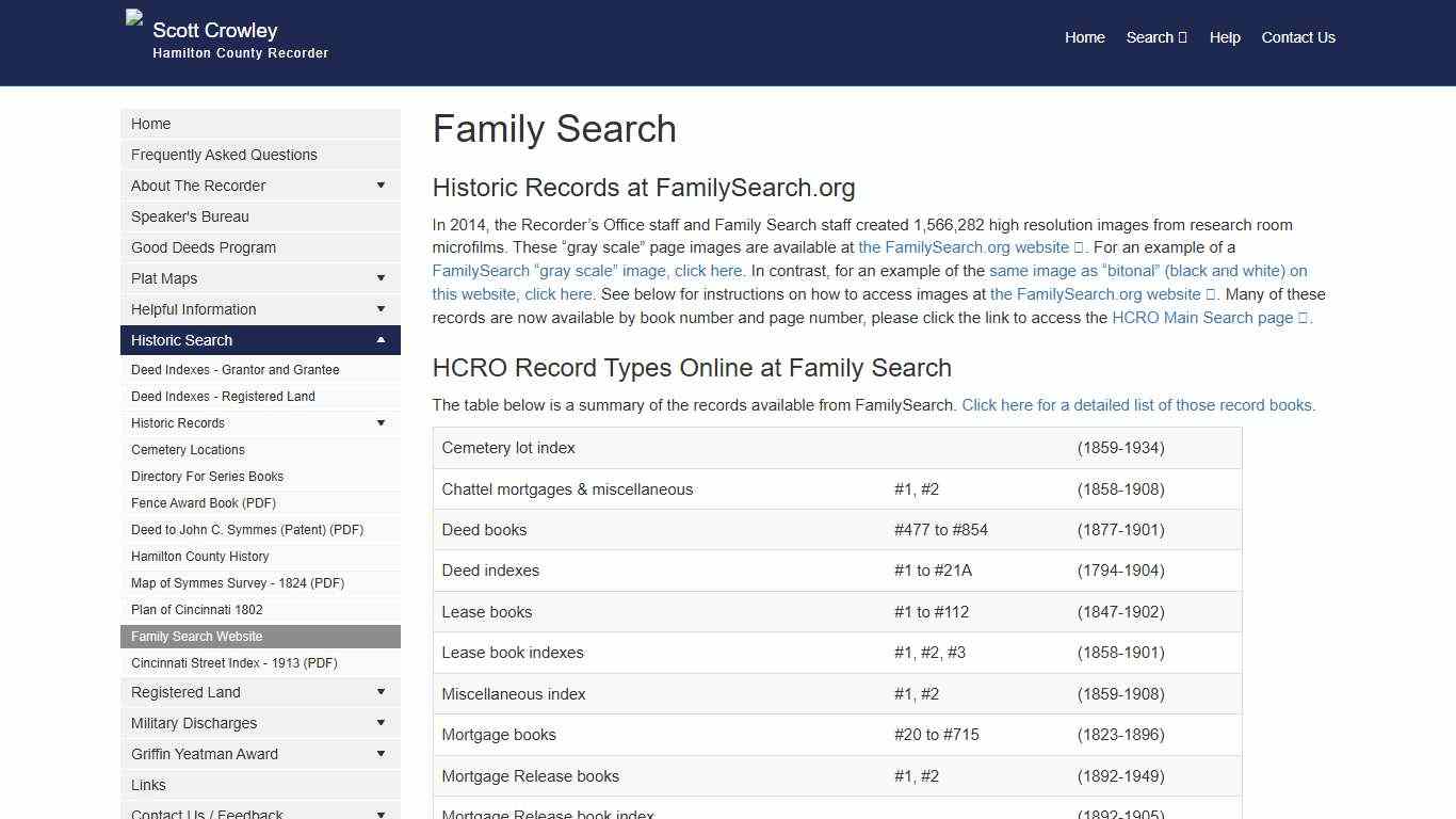 Hamilton County Recorder's Office Family Search